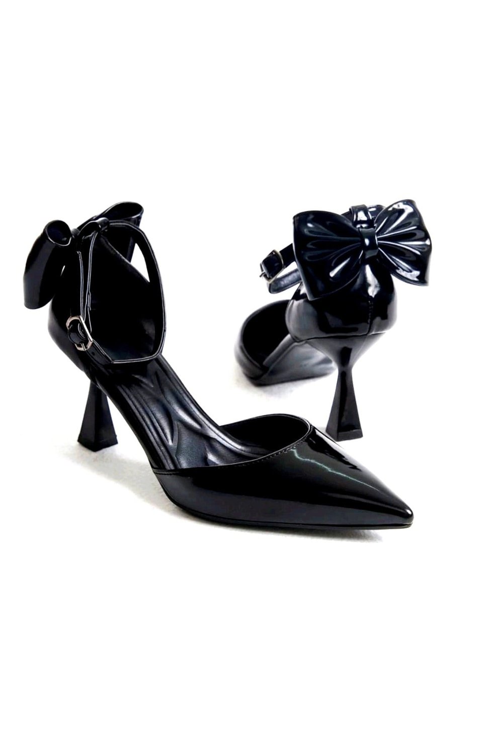 Kadın fiyonklu🎀 Abiye Rugan Topuklu 7cm şık Ayakkabı