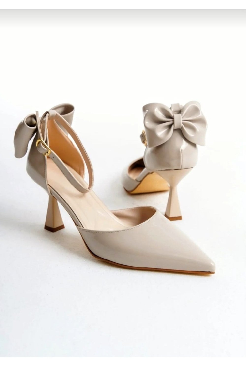 Kadın fiyonklu🎀 Abiye Rugan Topuklu 7cm şık Ayakkabı