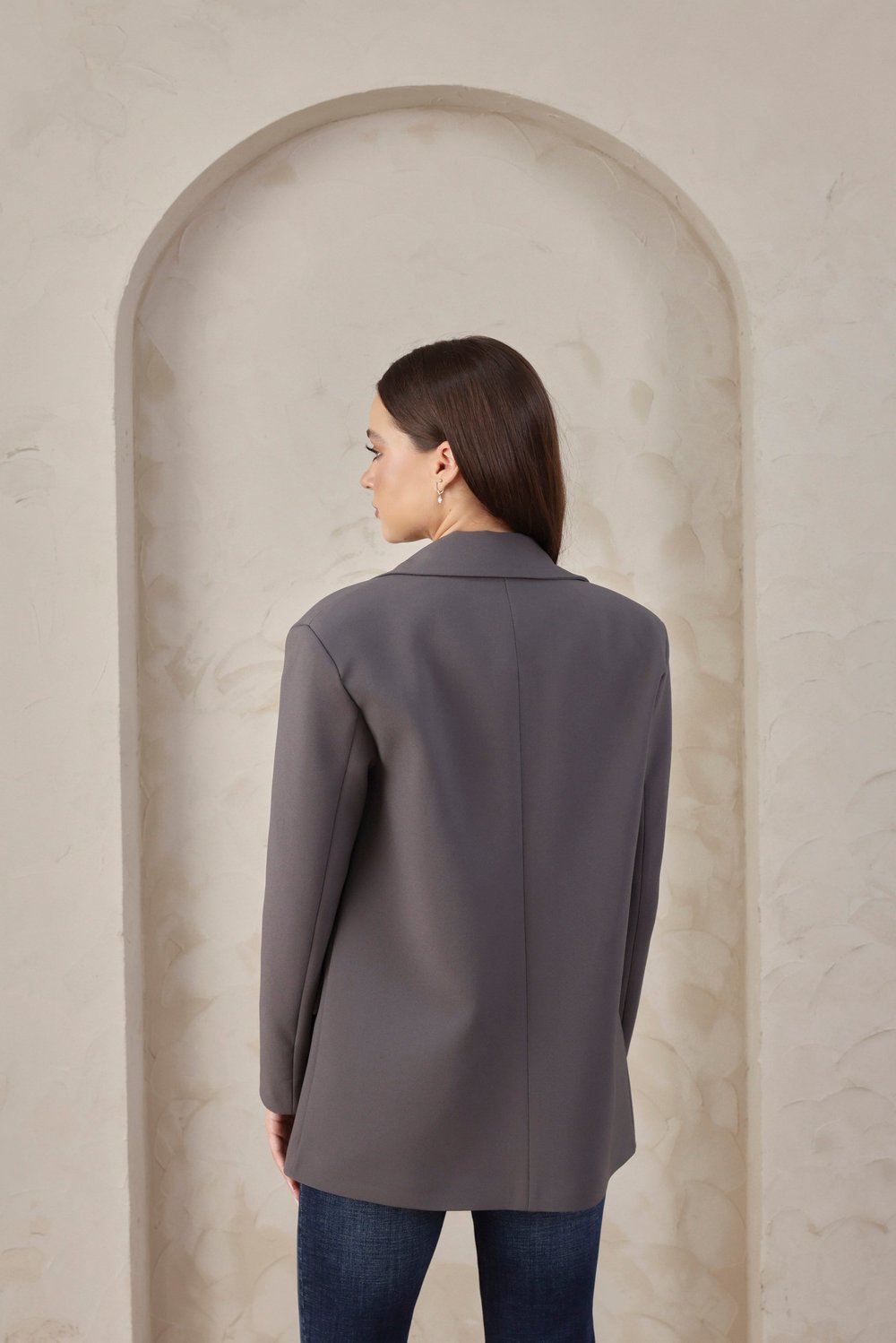 Kadın Oversize Gri Blazer Ceket
