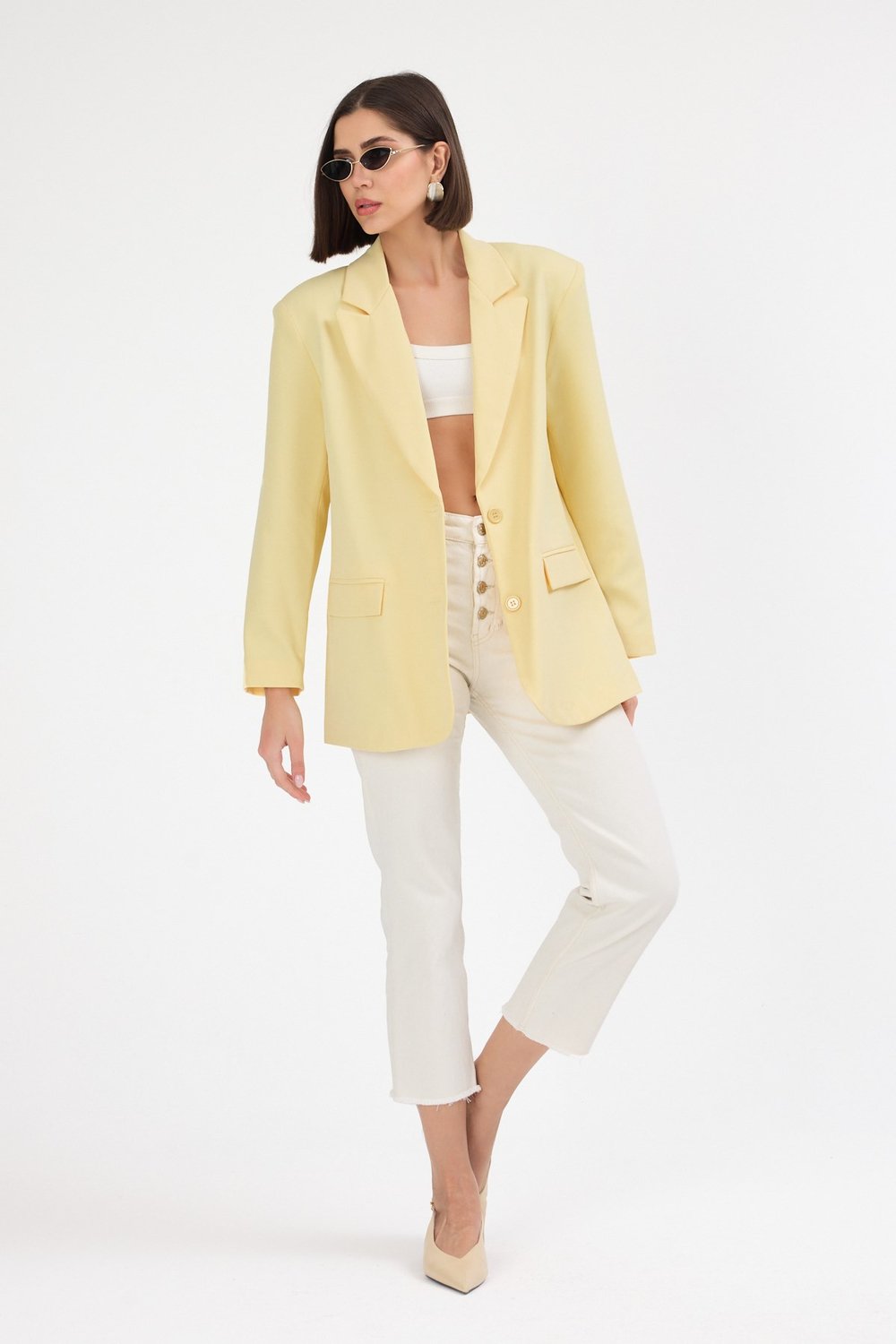 Kadın Oversize Sarı Blazer Ceket