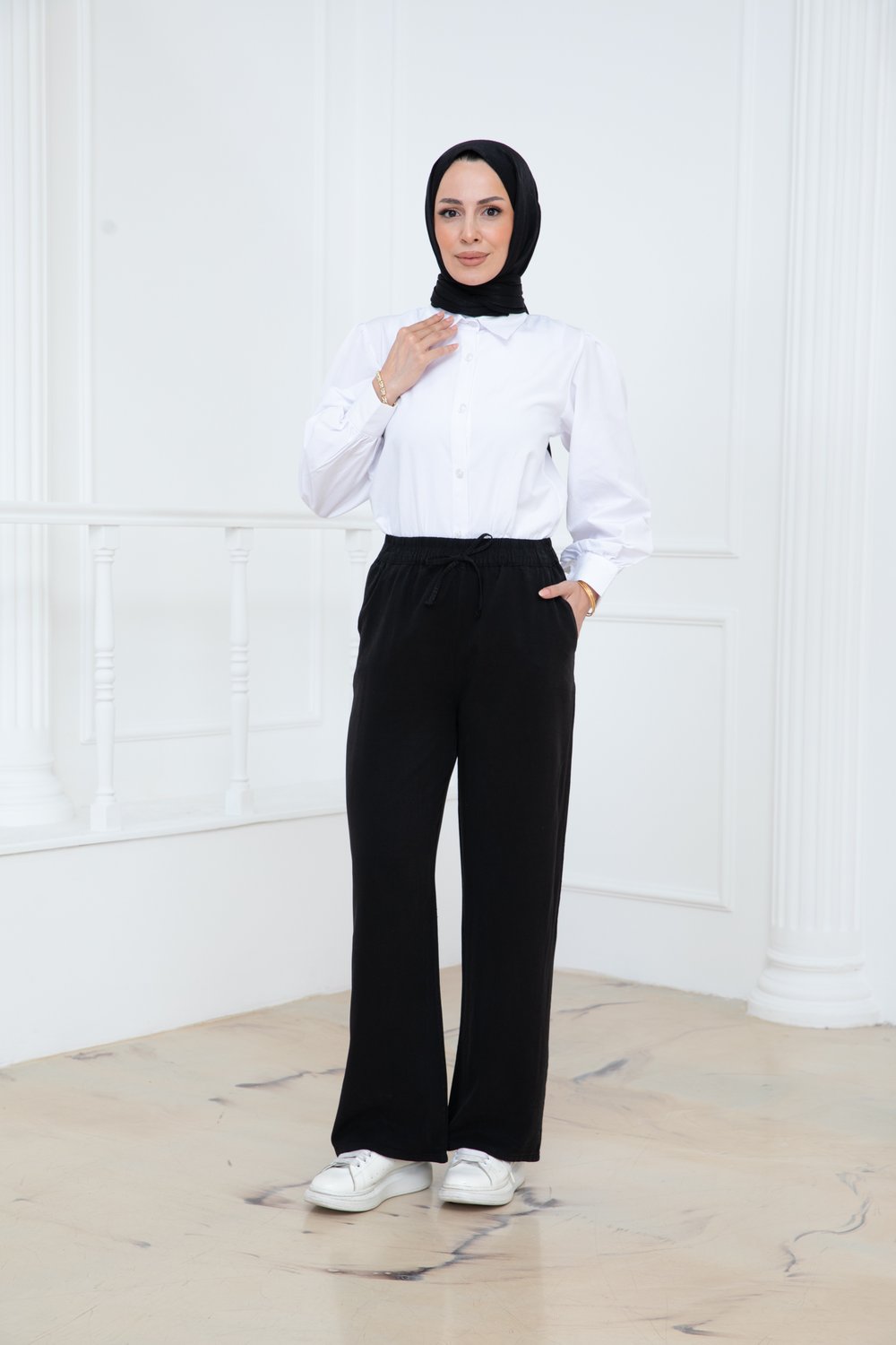 Beli Lastikli Cepli Tensel Pantolon Siyah
