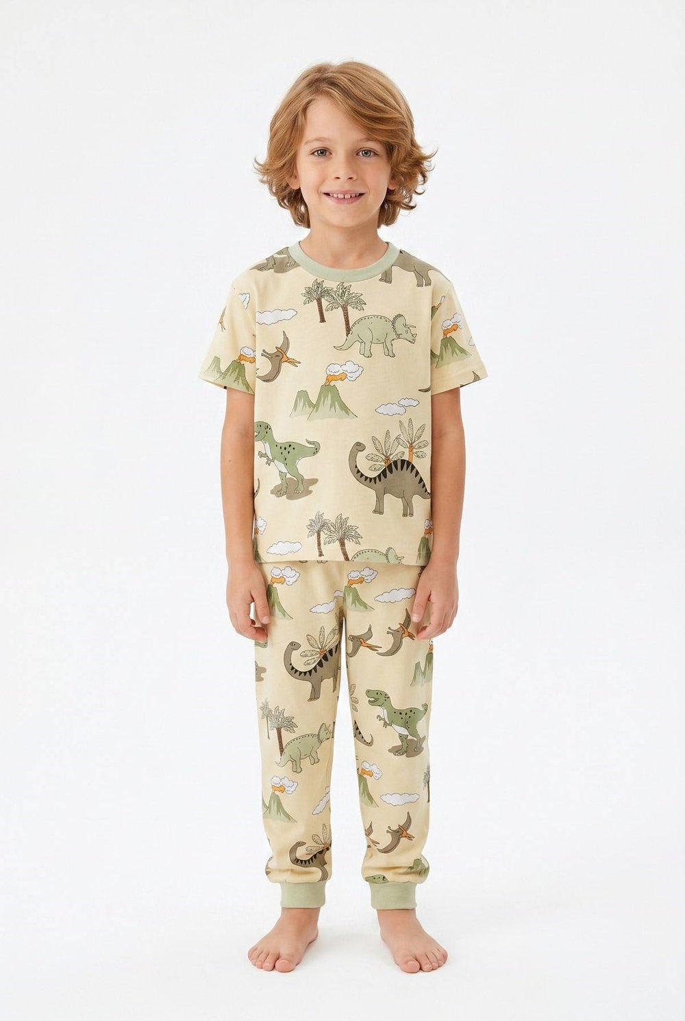 Yazlık Kısa Kollu Erkek Çocuk Pijama Takımı Safari Desenli %100 Pamuk