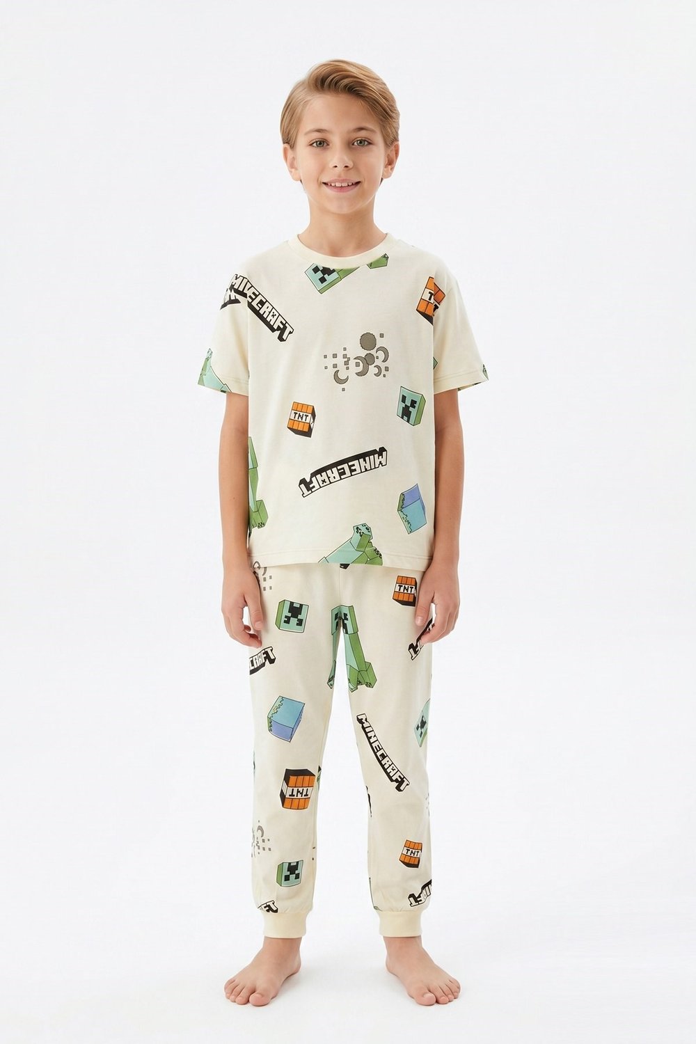 Yazlık Kısa Kollu Erkek Çocuk Pijama Takımı Oyun Desenli %100 Pamuk