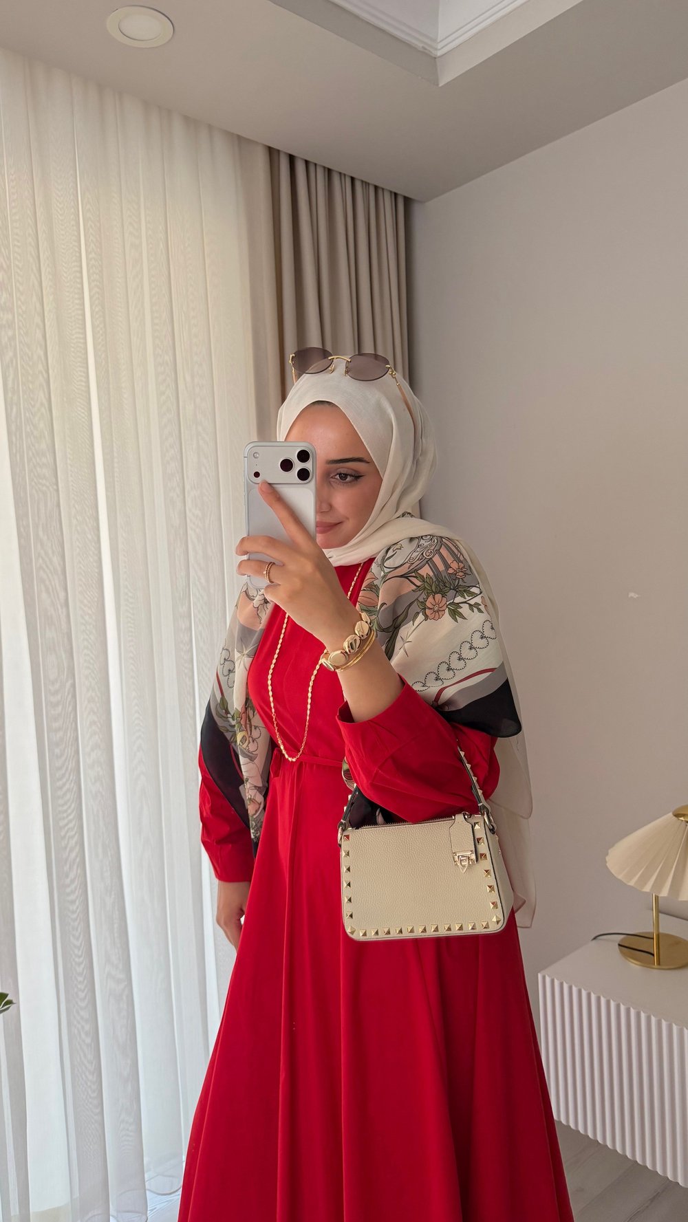 BELDEN OTURTMALI KUŞAKLI POPLİN ELBİSE KIRMIZI