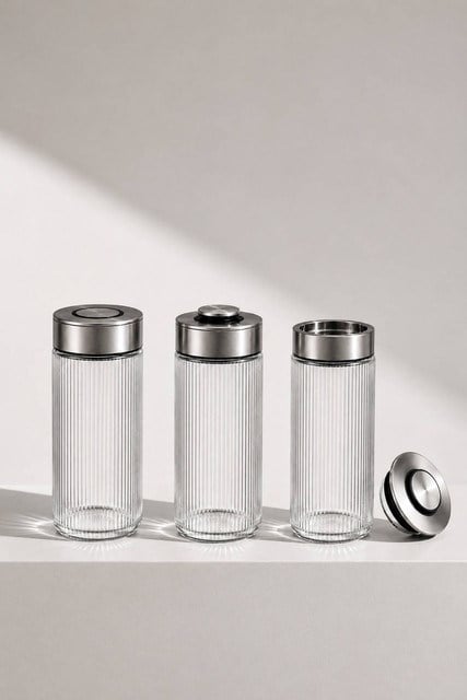 3lü Premium Airtight Diamond Cam Saklama Kavanozu Seti 1350 cc