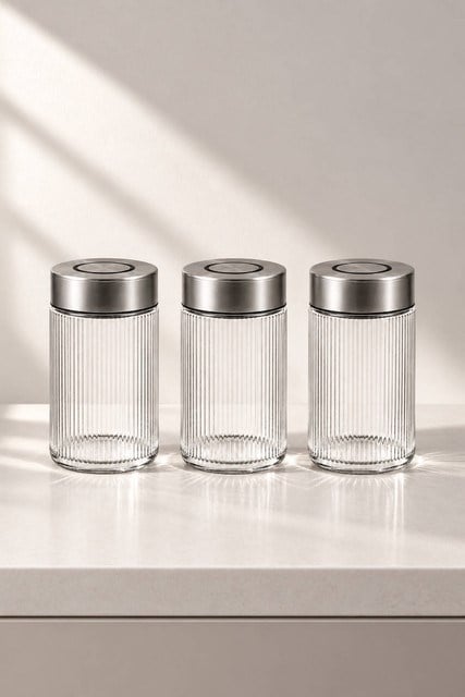 3lü Premium Airtight Diamond Cam Saklama Kavanozu Seti 1000 cc