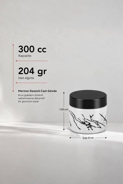 Mermer Desenli Cam Saklama Kavanozu 330 cc