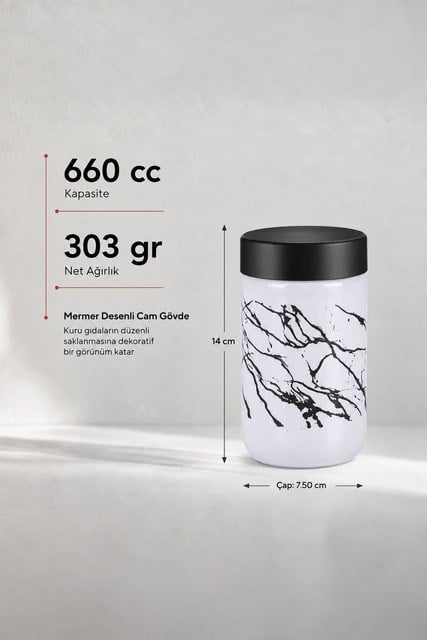 Mermer Desenli Cam Saklama Kavanozu 660 cc