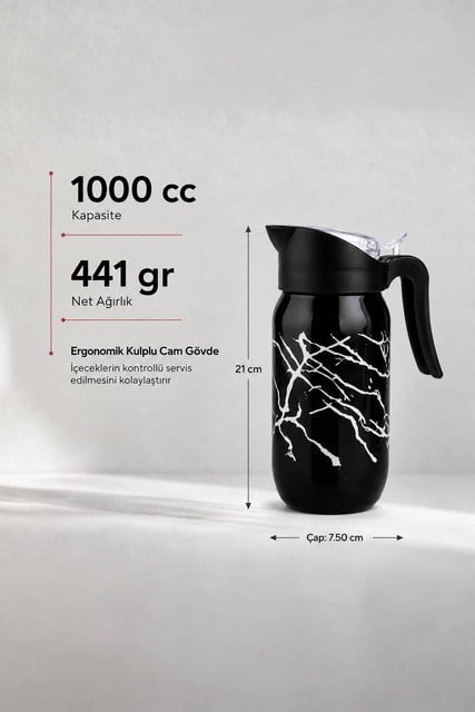 Çok Amaçlı Kulplu Cam Sürahi 1000 cc