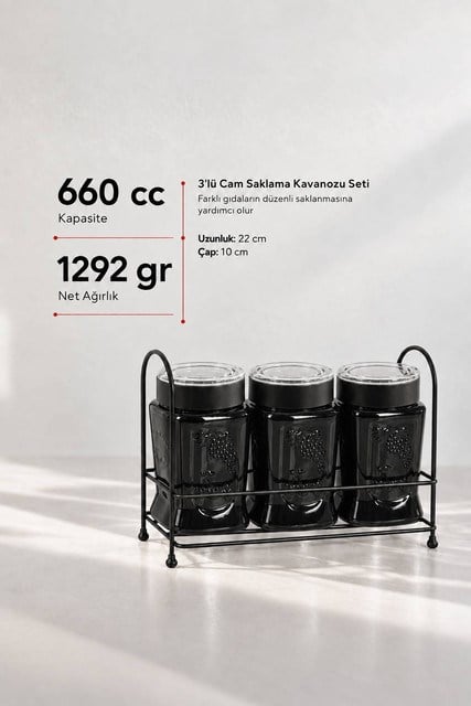 3lü Metal Standlı Çok Amaçlı Mutfak Kavanozu Seti 850 cc