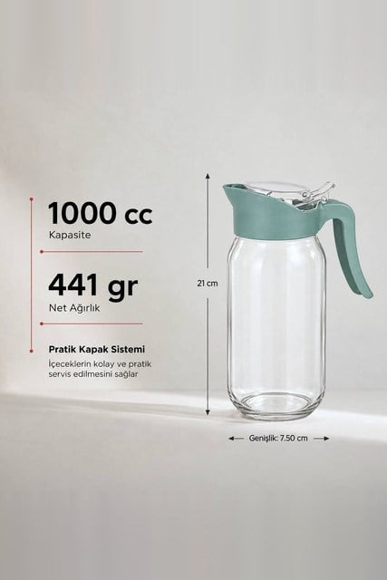 Pratik Kapaklı Cam Sürahi 1000 cc