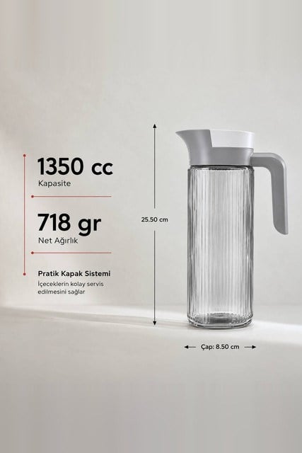 Elmas Serisi Çizgili Renkli Cam Sürahi 1350 cc