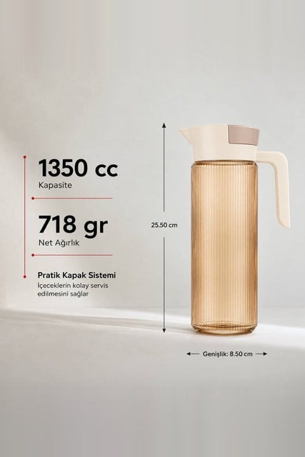 Elmas Serisi Çizgili Renkli Cam Sürahi 1350 cc