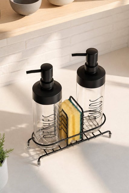 2li Metal Standlı Cam Sıvı Sabunluk Seti 