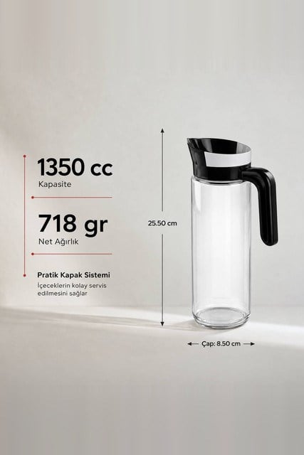 Elmas Serisi Çizgili Şeffaf Cam Sürahi 1350 cc