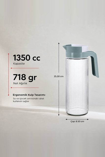 Elmas Serisi Çizgili Şeffaf Cam Sürahi 1350 cc
