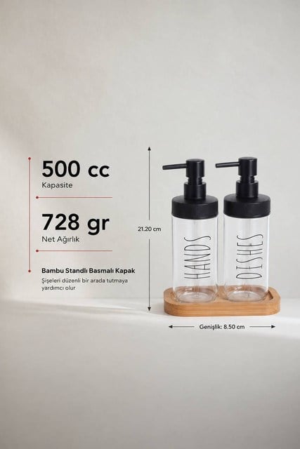 Bambu Standlı 2li Cam Sıvı Sabunluk Seti 