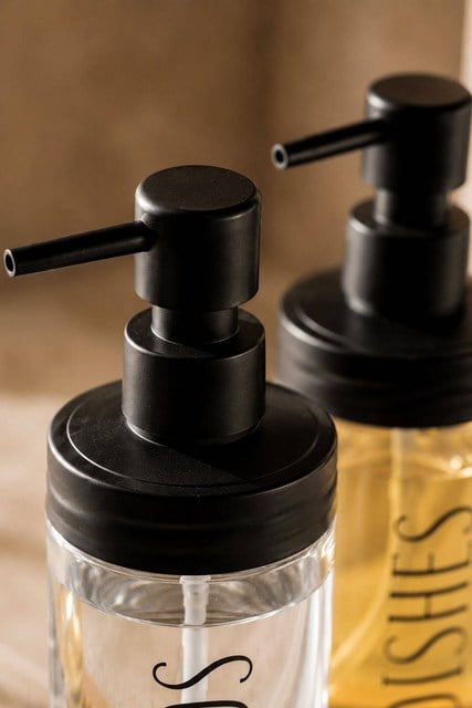 Bambu Standlı 2li Cam Sıvı Sabunluk Seti 
