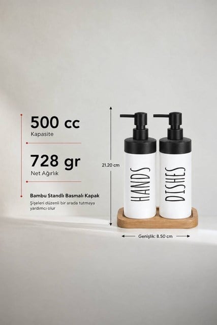 2li Bambu Standlı Renkli Cam Sıvı Sabunluk Seti 