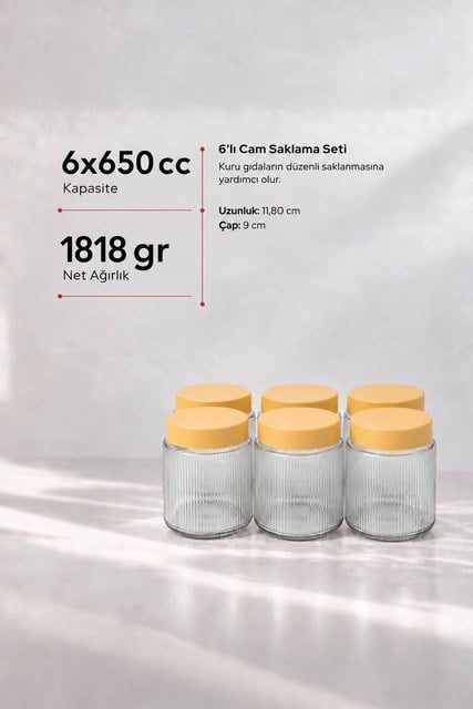 6’lı Diamond Cam Saklama Kavanozu Seti 650 cc