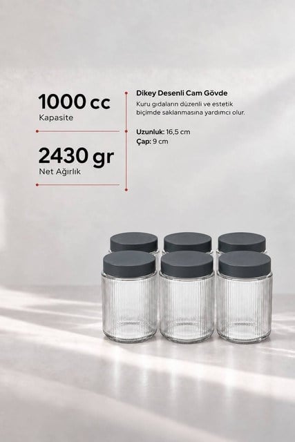 6’lı Diamond Cam Saklama Kavanozu Seti 1000 cc