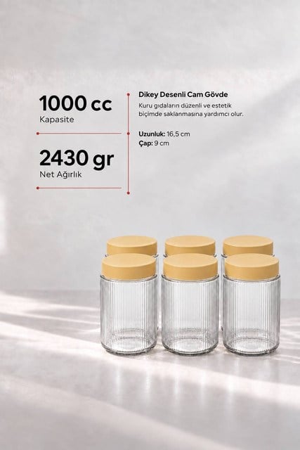 6’lı Diamond Cam Saklama Kavanozu Seti 1000 cc