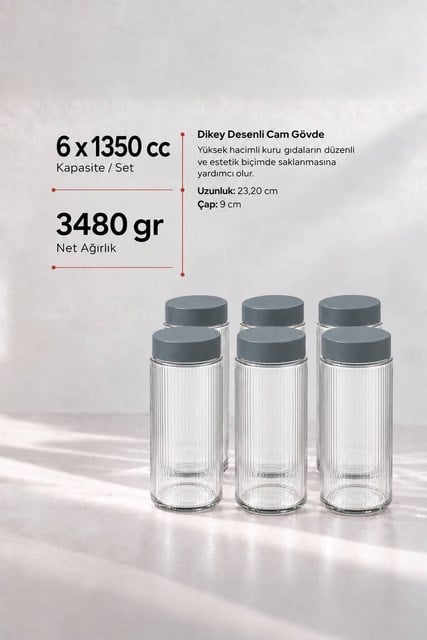 6’lı Diamond Cam Saklama Kavanozu Seti 1350 cc