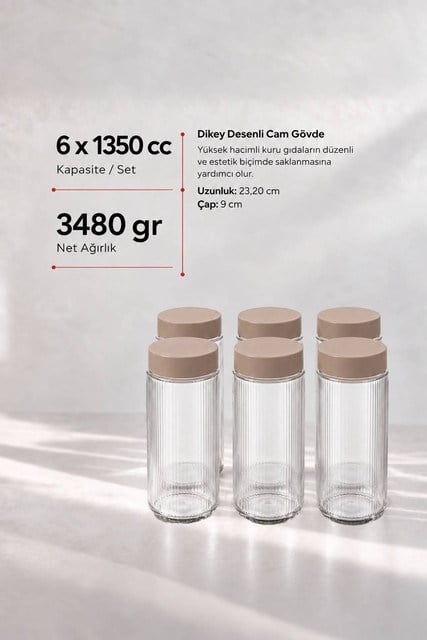 6’lı Diamond Cam Saklama Kavanozu Seti 1350 cc