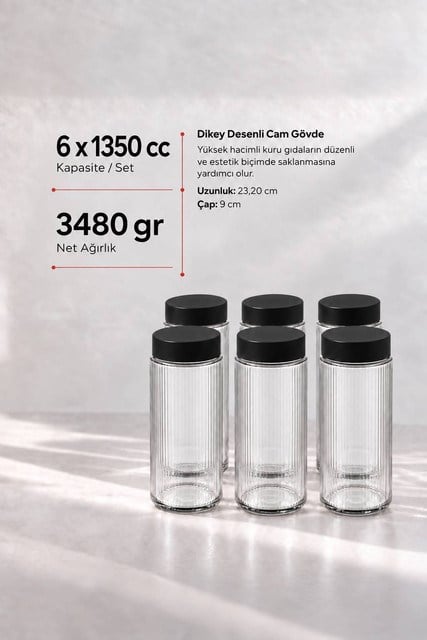 6’lı Diamond Cam Saklama Kavanozu Seti 1350 cc