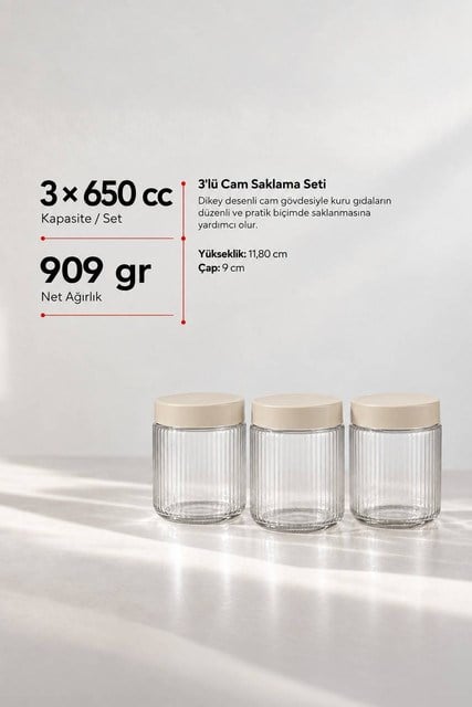 3’lü Diamond Cam Saklama Kavanozu Seti 650 cc