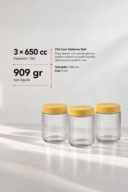 3’lü Diamond Cam Saklama Kavanozu Seti 650 cc