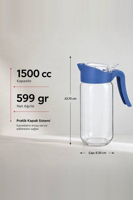 Derya Serisi Pratik Kapaklı Cam Sürahi 1500 cc