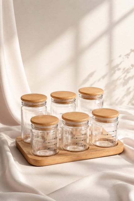 Bambu Standlı 6lı Cam Baharatlık Seti 