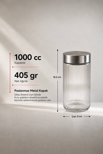Metal Kapaklı Cam Saklama Kavanozu  1350 cc