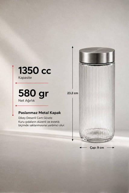 3lü Metal Kapaklı Cam Saklama Kavanozu Seti (650-1000-1350 cc)