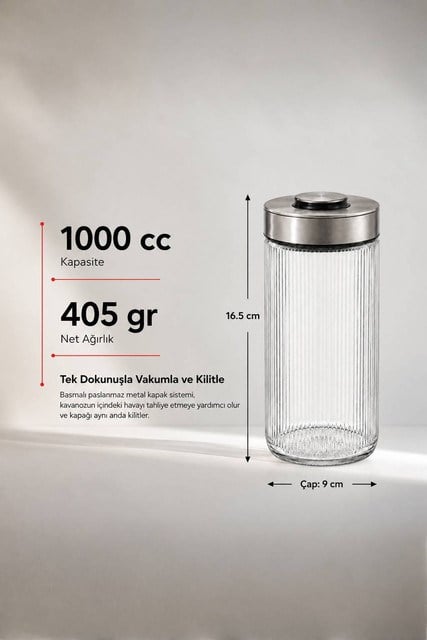 Premium Airtight Diamond Cam Saklama Kavanozu 1000 cc
