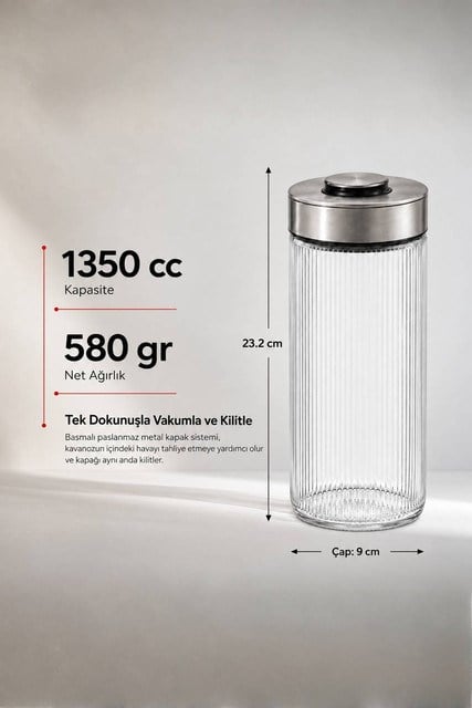 Premium Airtight Diamond Cam Saklama Kavanozu 1350 cc