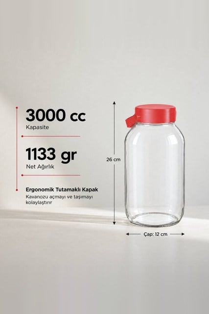 Cam Kiler Kavanozu 3000 cc (Tutamaklı Kapaklı)