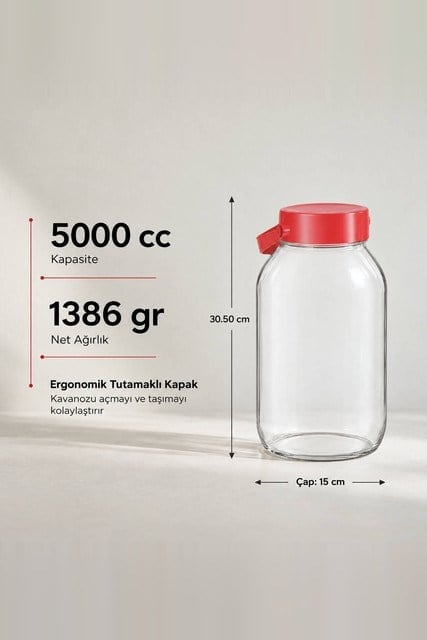 Cam Kiler Kavanozu 5000 cc (Tutamaklı Kapaklı)