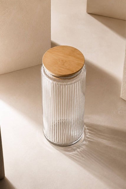 Bambu Vakum Kapaklı Cam Saklama Kavanozu 1350 cc