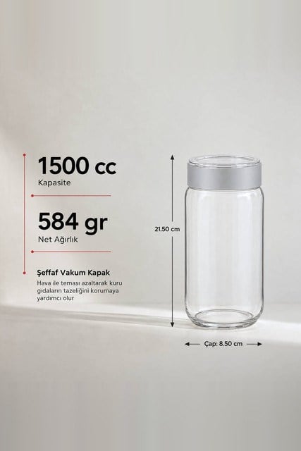Vakum Kapaklı Cam Kavanoz 1500 cc