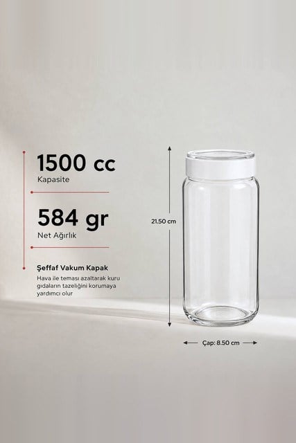 Vakum Kapaklı Cam Kavanoz 1500 cc