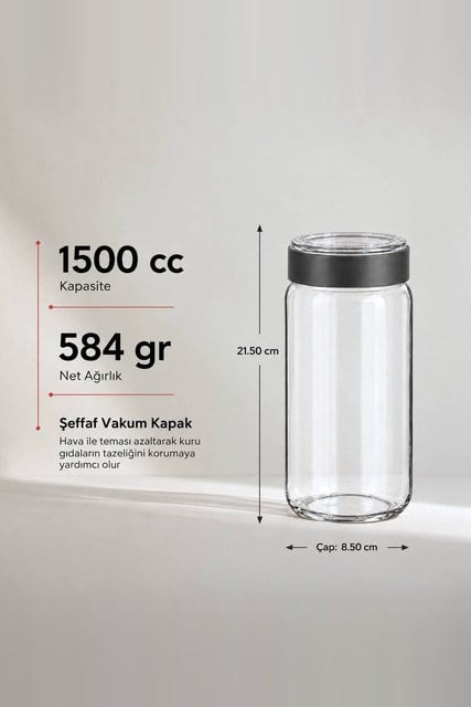 Vakum Kapaklı Cam Kavanoz 1500 cc