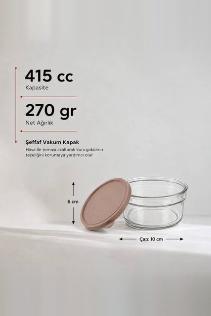 Vakum Kapaklı Kahvaltılık Cam Saklama Kabı 415 cc