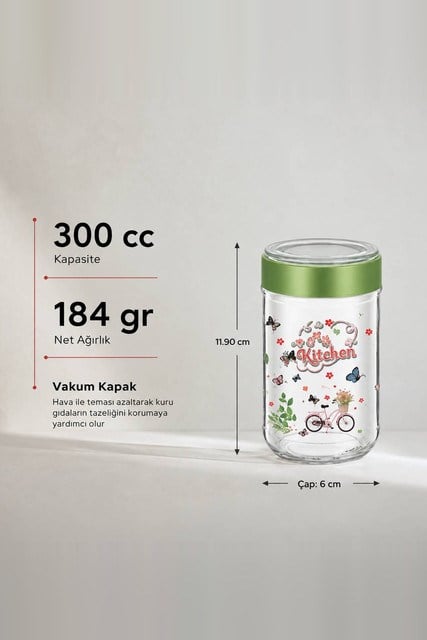 Vakum Kapaklı Desenli Kavanoz 300 cc
