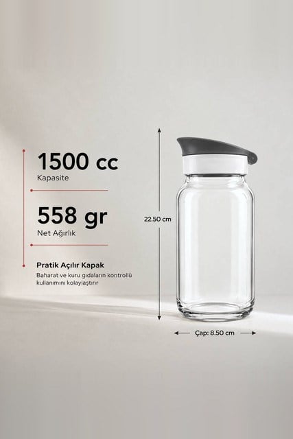 Kapaklı Cam Kavanoz 1500 cc
