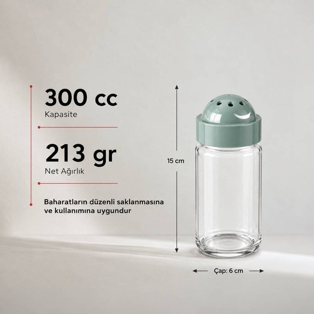 Kapaklı Cam Baharatlık 300 cc