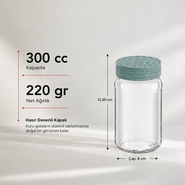 Hasır Desenli Kapaklı Cam Kavanoz 300 cc