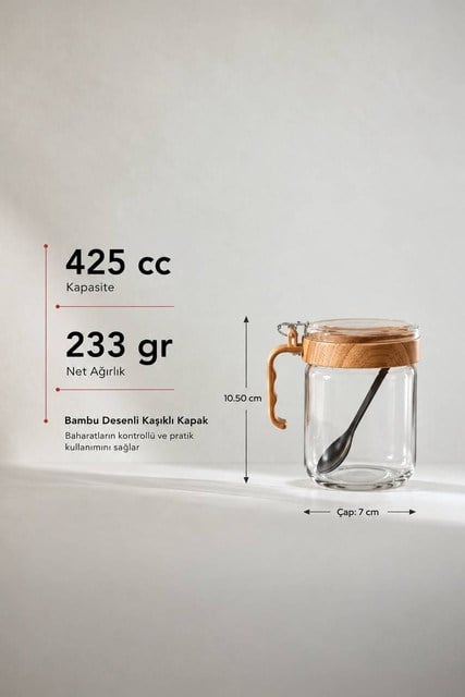 Bambu Desen Kapaklı Cam Baharatlık 425 cc