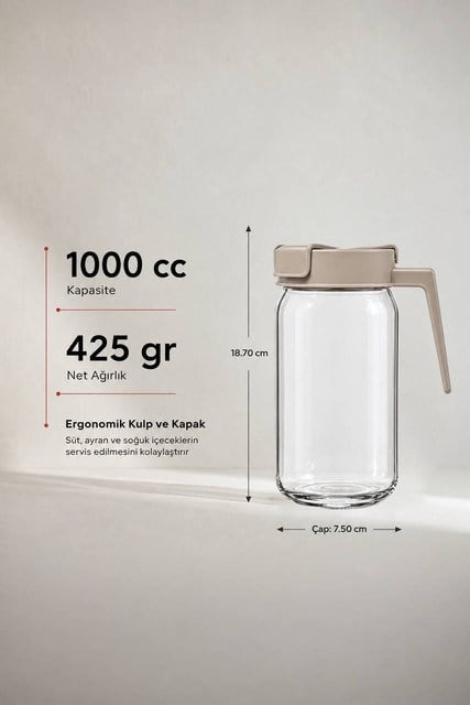 Premium Kapaklı Cam Sütlük 1000 cc
